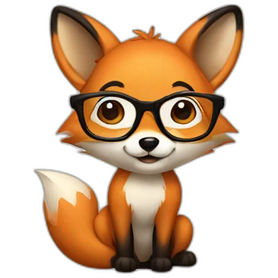 a fox with glasses and black hair tied as a bun emoji