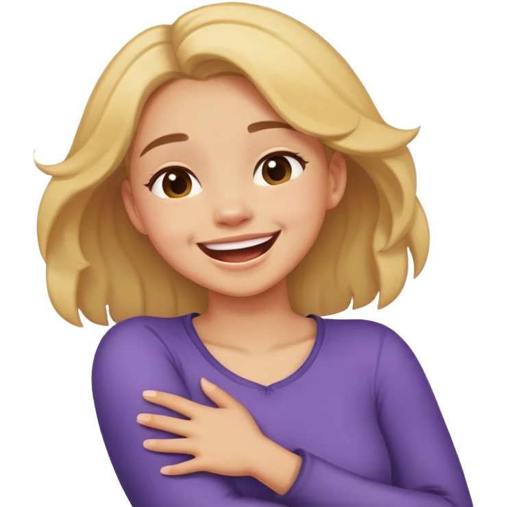 girl crossing her arms grabbing her neck laughing emoji