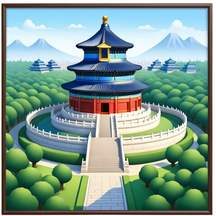 Cinematic Realistic Temple of Heaven Landmark Emoji, depicted with expansive historic architecture set in lush gardens rendered with lifelike detail and serene lighting. emoji