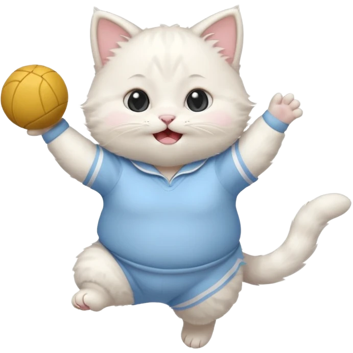 A chubby white kitten in pastel uniform jumping in cheer pose. emoji
