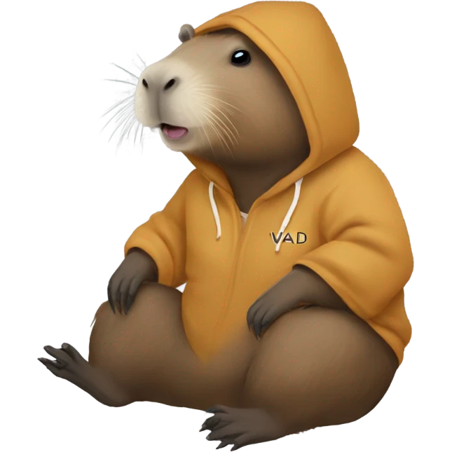 Capybara with hoodie which has an inscription “VLAD” emoji