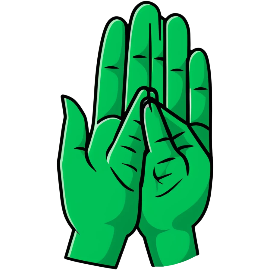 Geometric Maya style prayer hands - thank you for reply, strictly white and deep dark green only, angular sharp lines emoji