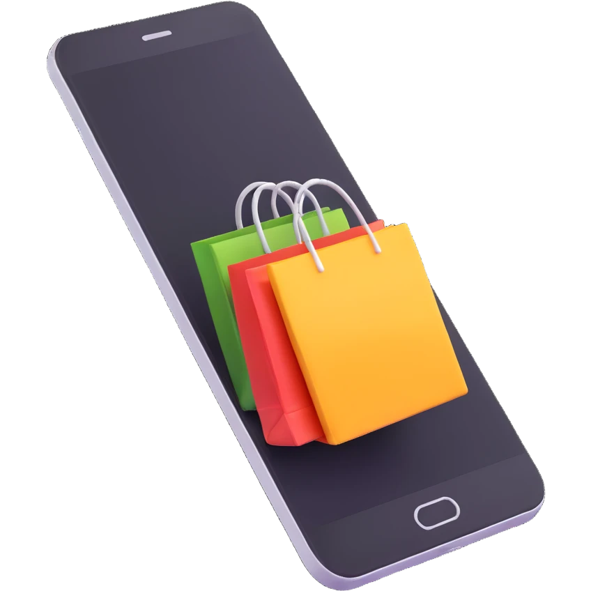 3D mobile phone with shopping app open emoji