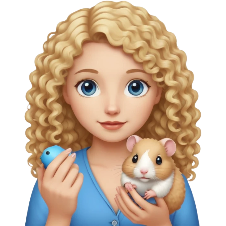 Кудрявая блондинка с голубыми глазами и хомяком в руках emoji