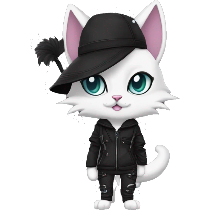 Edgy Beautiful Cool Anthro dark cat-fursona-Fakemon punk techwear fiddler hat emoji