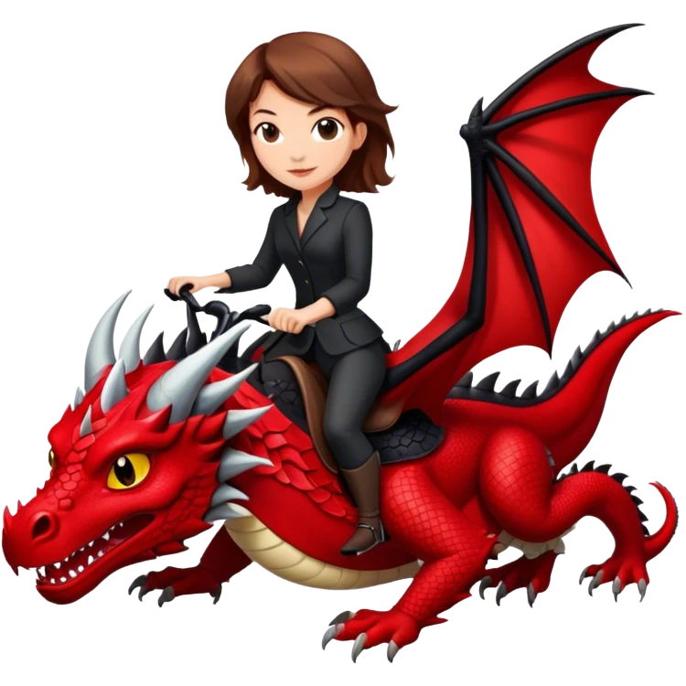 Me, a white female with brown hair, riding a black and red dragon to your work emoji