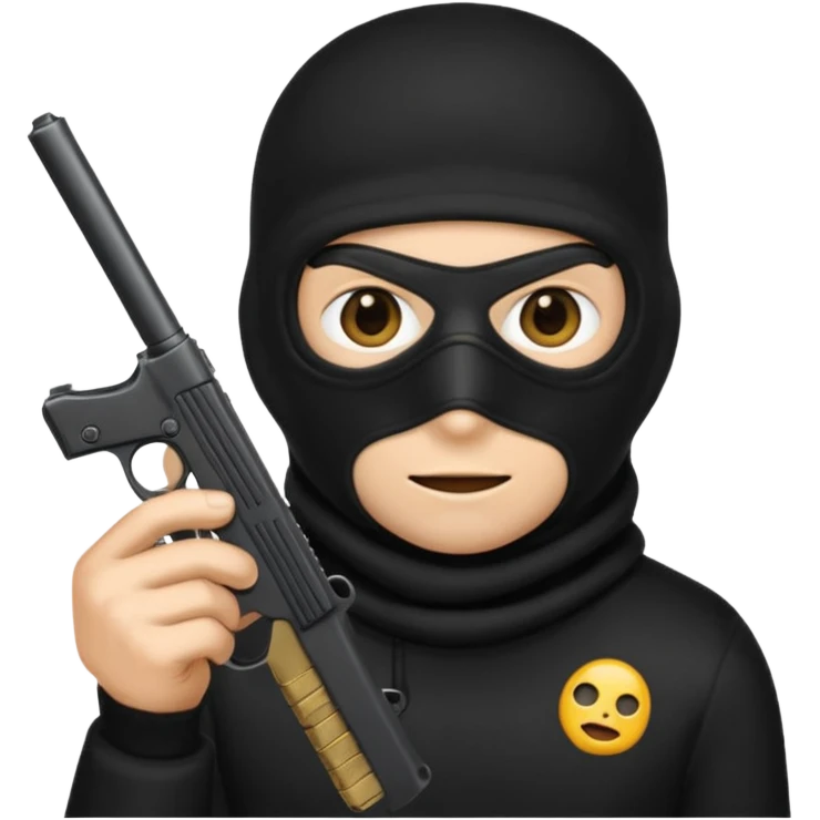Un emoji con una balaclava negra con una pistola peine largo swicht emoji