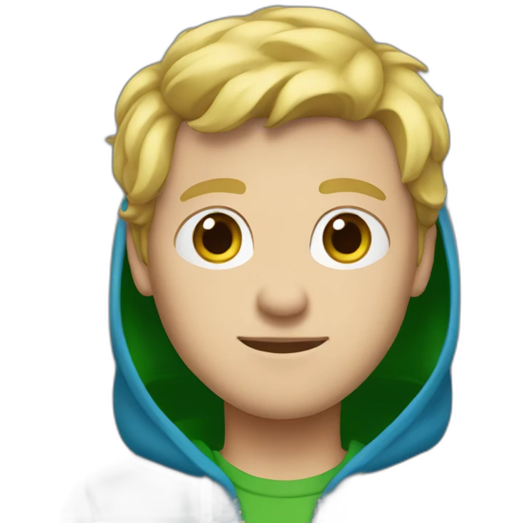 white guy with blue pants and a green hoodie with blonde hair and blue eyes emoji