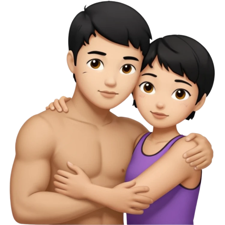 buff Asian Man black hair hugging girl with black pixie cut  emoji