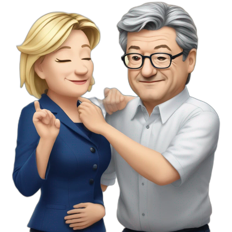 Jean luc Mélanchon qui fait un calin a Marine le pen emoji