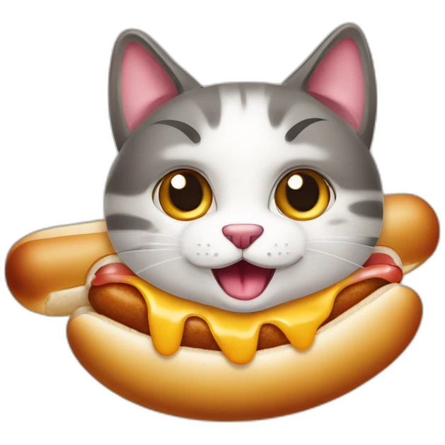Katze die aus einem Hotdog schießt aus dem Hotdog Würstchen kommen  emoji