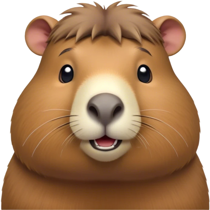 Cinematic Cute Capybara Portrait Emoji, Head tilted playfully and inquisitively, with a delightfully fluffy, rounded form and a characteristically large, flat capybara head featuring a short snout and small ears, accentuated by soft, inviting fur and round, sparkling eyes full of charm, Simplified yet irresistibly adorable features, highly detailed, glowing with a warm, friendly glow, high shine, affectionate and lively, stylized with a touch of whimsical cuteness, soft glowing outline, capturing the essence of a mischievous yet loving capybara that feels like it could tumble out of the screen into your arms! emoji