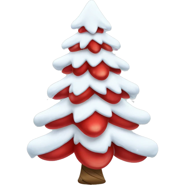 snowy christmas tree with red ornaments and a red bow emoji
