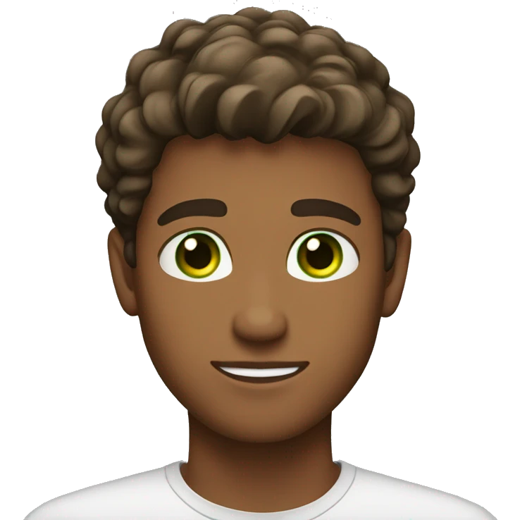 green eyes. handsome. young man. brown skin. brown hair. emoji