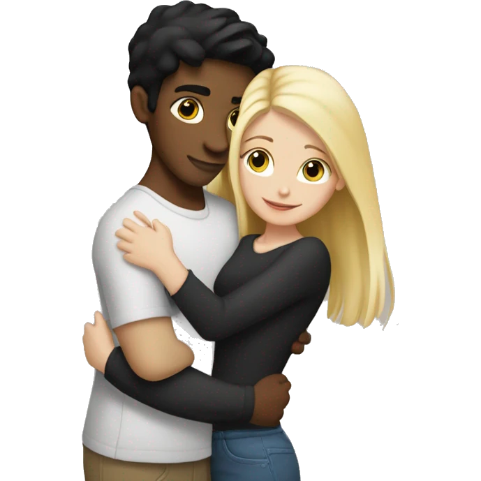 White Girl with black hair and blond boy hugging emoji