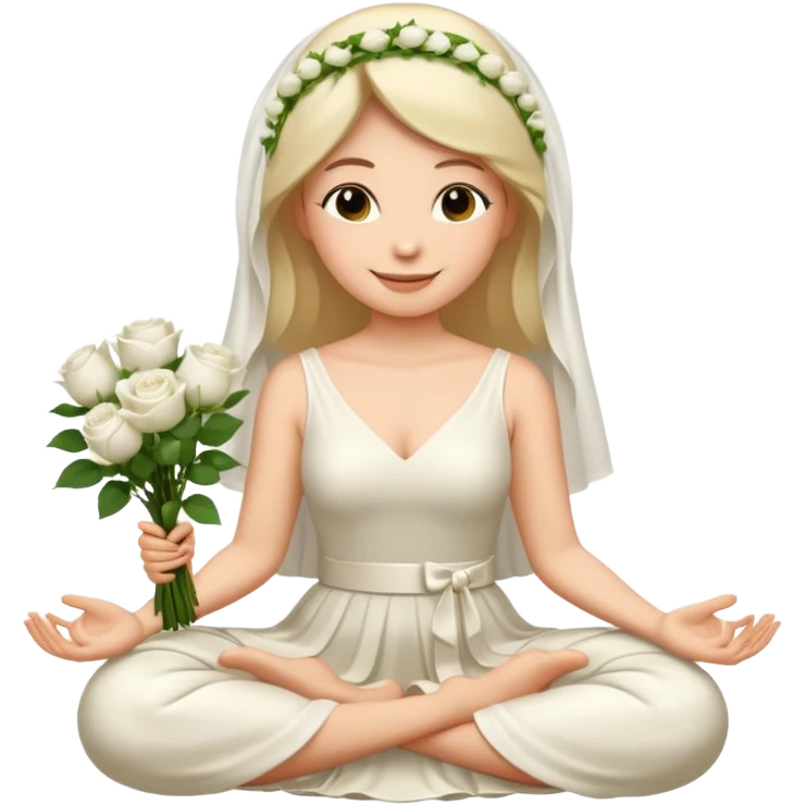 emoji of bride smiling serenely while meditating with bouquet, transparent background emoji