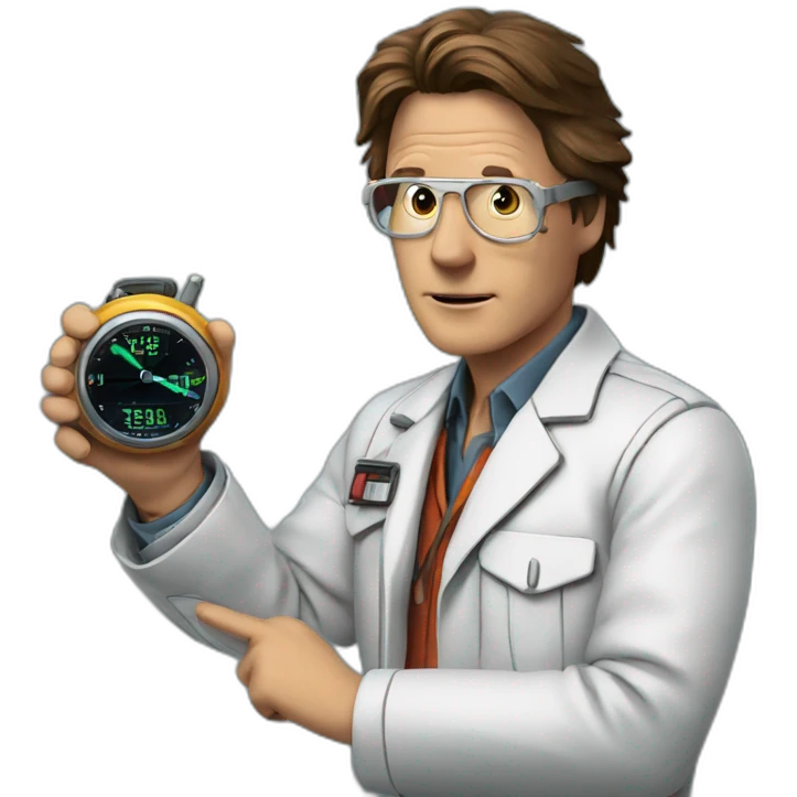 Back to the future Doc checking the time emoji