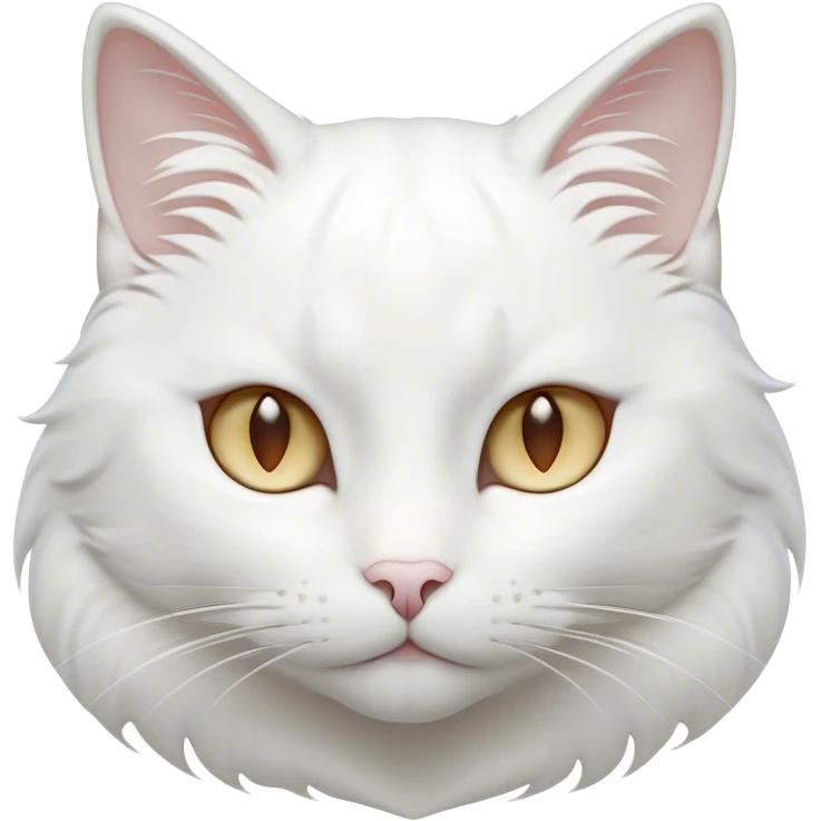 Cinematic Noble White Cat Portrait Emoji, Poised and stately, with a pristine, snow-white fur accented by delicate hints of silver, refined whiskers and a serene, focused gaze, simplified yet impeccably detailed, glowing with an ethereal radiance and timeless elegance, high shine, exuding calm intelligence and regal simplicity, soft glowing outline, capturing the essence of a noble white cat that radiates quiet majesty! emoji