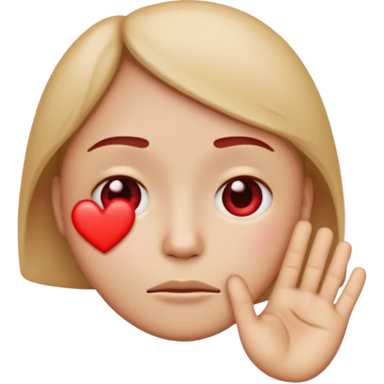A red emoji that is sad and has a hand making a heart emoji