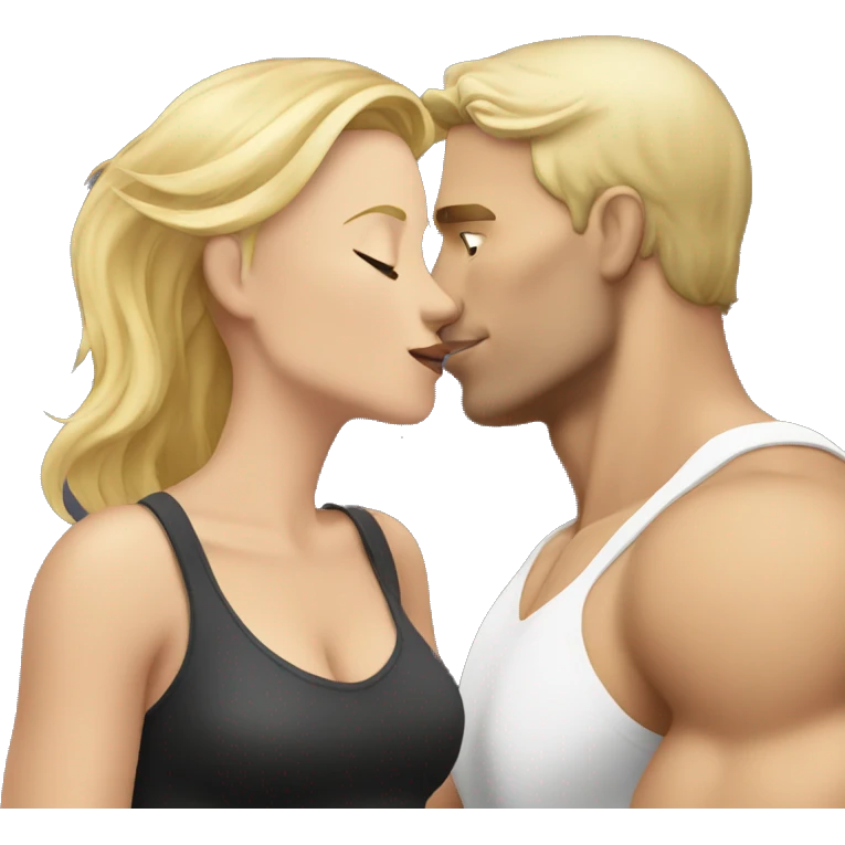 Woman with blonde hair kissing a lean white man muscular  emoji