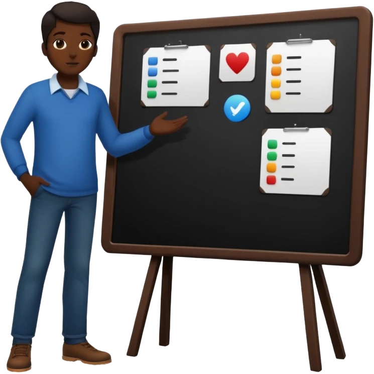 person silhouette standing next to a project board emoji