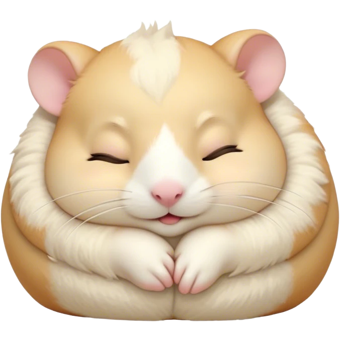 Meme-Worthy Cute Sleeping Cream Hamster Portrait Emoji, Head resting peacefully with a contented smile, showcasing a delightfully compact build and a luxuriously soft cream fur, eyes shut in a serene nap, Simplified yet hilariously adorable features, highly detailed, glowing with a soft, drowsy light, high shine, relaxed and utterly lovable, stylized with an air of playful laziness, bright and heartwarming, soft glowing outline, capturing the essence of a comically sleepy hamster, so meme-worthy it feels like it could instantly become the next viral sensation of adorable slumber! emoji