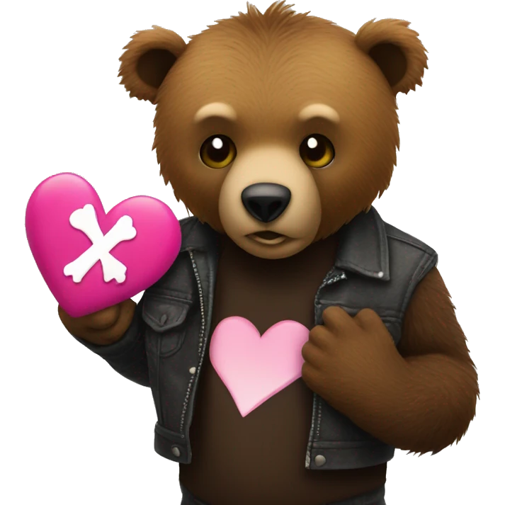 Brown bear in front of punk heart emoji