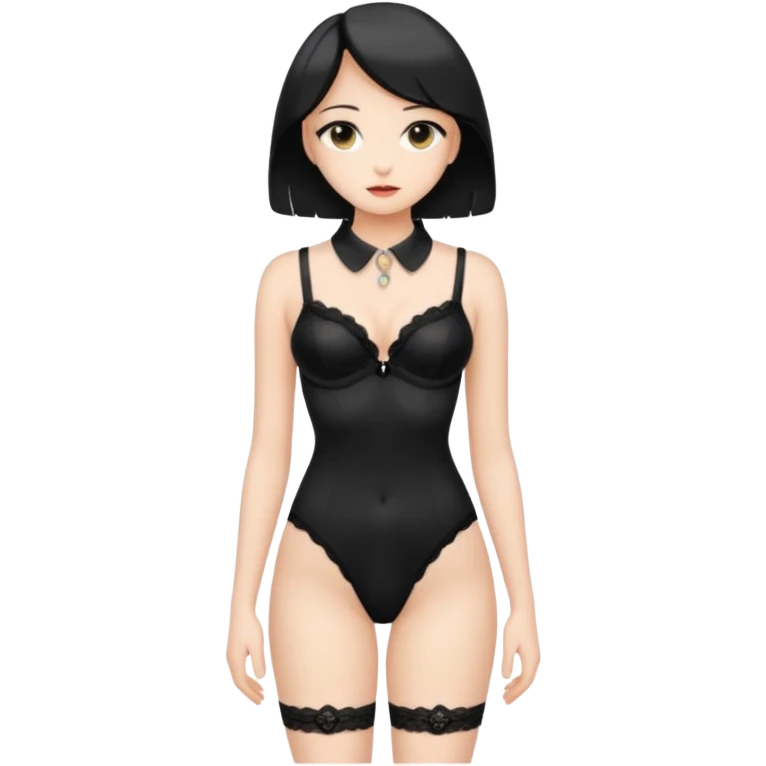 Рыжеволосая девушка в чёрном нижнем белье весь рост с ошейником emoji