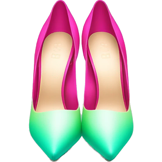 Realistic isolated top view pair of pointed toe hot pink to mint green ombre high heel shoes. emoji