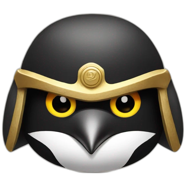 penguin with face wearing samurai helmet with big horns emoji
