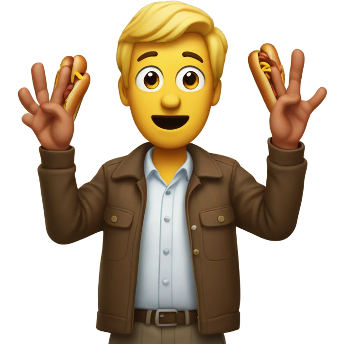 Confused man with his hands in the air holding hotdogs emoji