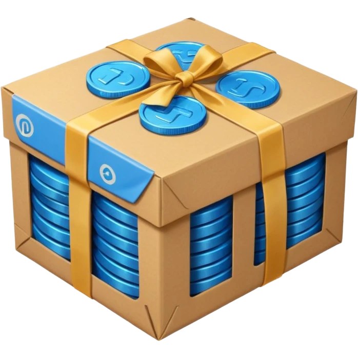 blue coins in a cardboard package emoji