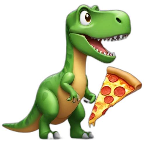 Dinosaur eating pizza emoji