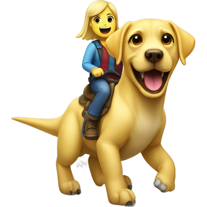 Yellow Labrador riding a dinosaur emoji