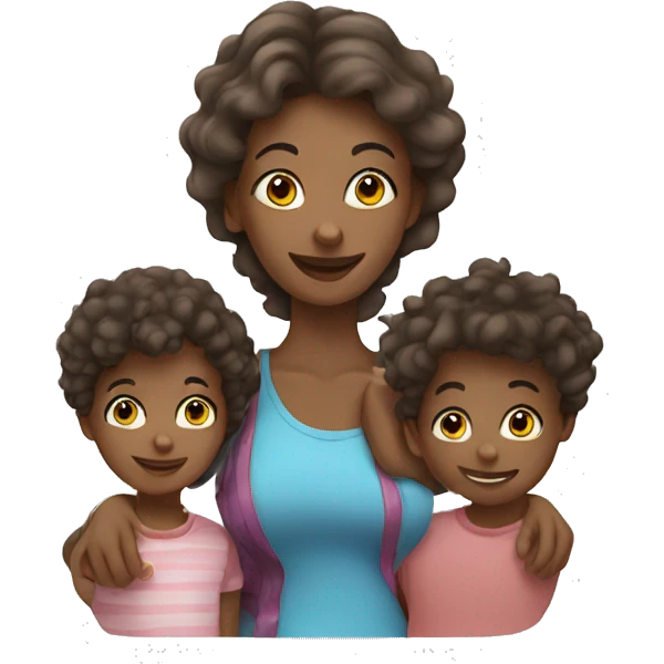 Mom and 5 children white  emoji