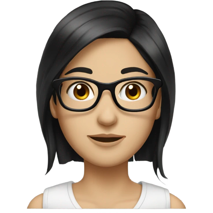 white skin, medium black hair, a girl, glasses emoji