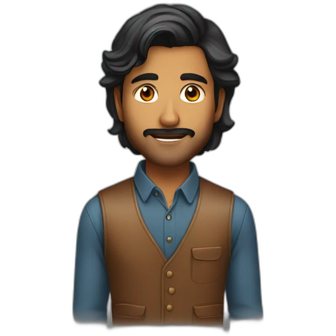 Indian man in his 20s with a light beard thicker near the chin and stylish hair which is long on one side covering the top of the ear emoji