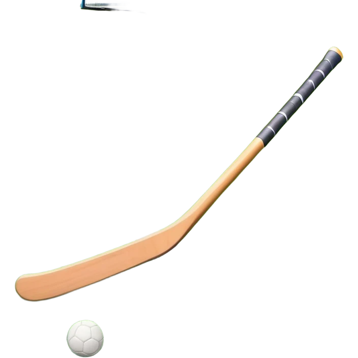 A field hockey stick and ball on a vibrant green grass field, with goalposts and clear field markings in the background. The scene emphasizes the bright, lush grass, highlighting the fast-paced and strategic nature of hockey on a well-maintained pitch. emoji