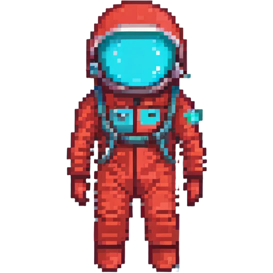 a man in a red spacesuit with a cyan visor, pixel art, standing pose emoji