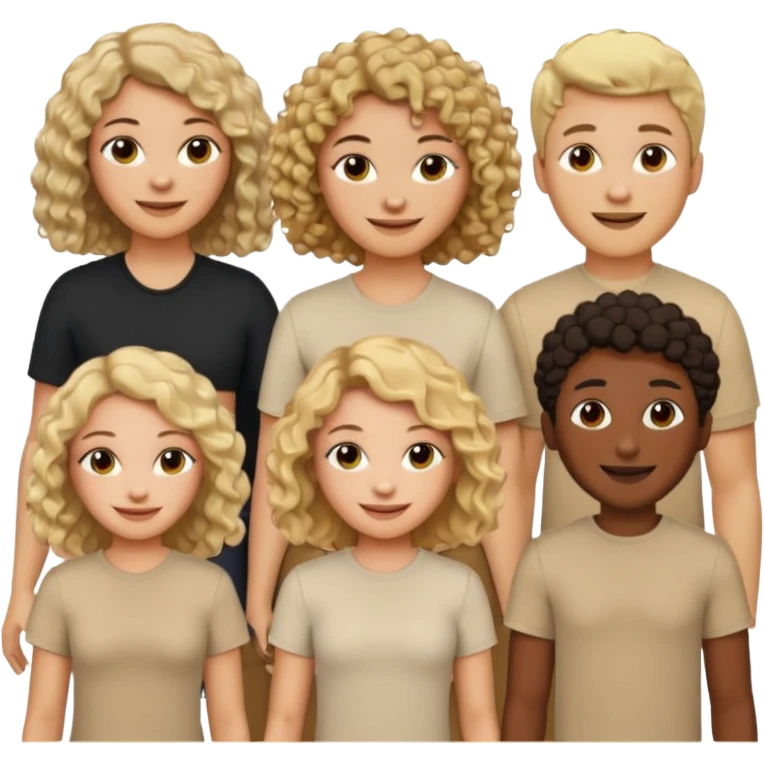 group of people  together ; men and women with brown, blonde, black hair- short hair, long hair and curly hairr wearing beige shirts aesthetic no collar, brown people, white people, black people emoji