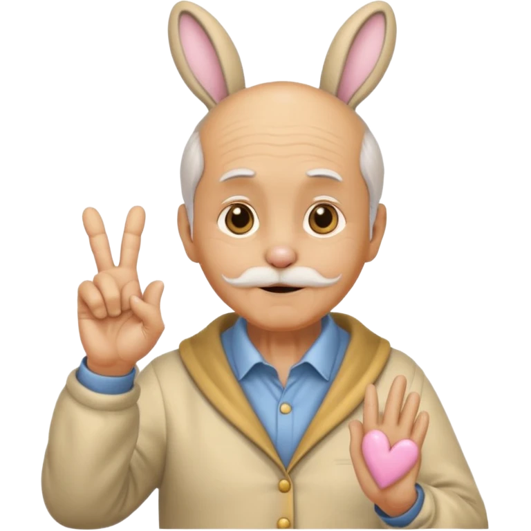 바니걸 옷을 입은 피부가 황금색인 할아버지가 손하트를 날리며 부끄러워한다 emoji