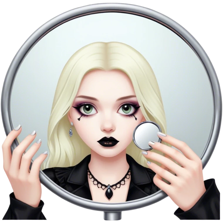 Hyper Realistic Goth victoria secret model looking into a handheld mirror  emoji