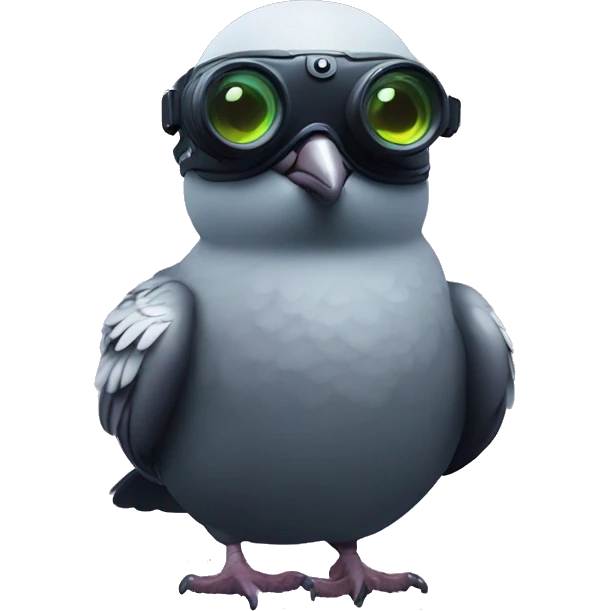 pidgeon wearing night vision goggles, close up, fill image emoji