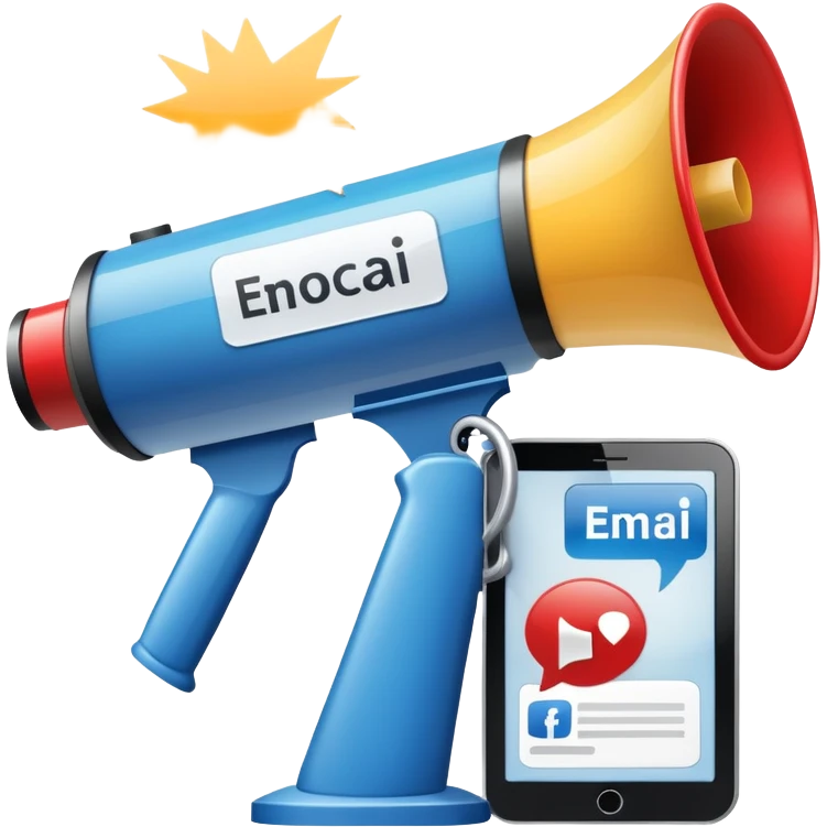 An icon featuring a megaphone, a press release, and a social media icon, symbolizing advertising and public relations. The design includes a billboard and communication network lines, representing brand promotion and media outreach. Transparent background highlights the power of communication. emoji