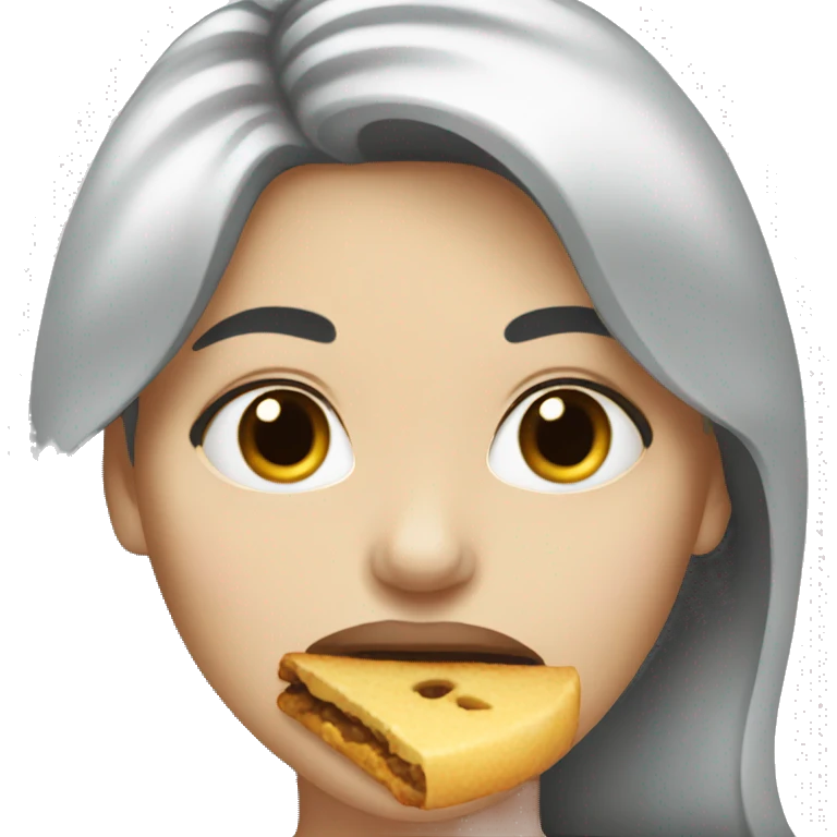  white woman with dark hair eating emoji