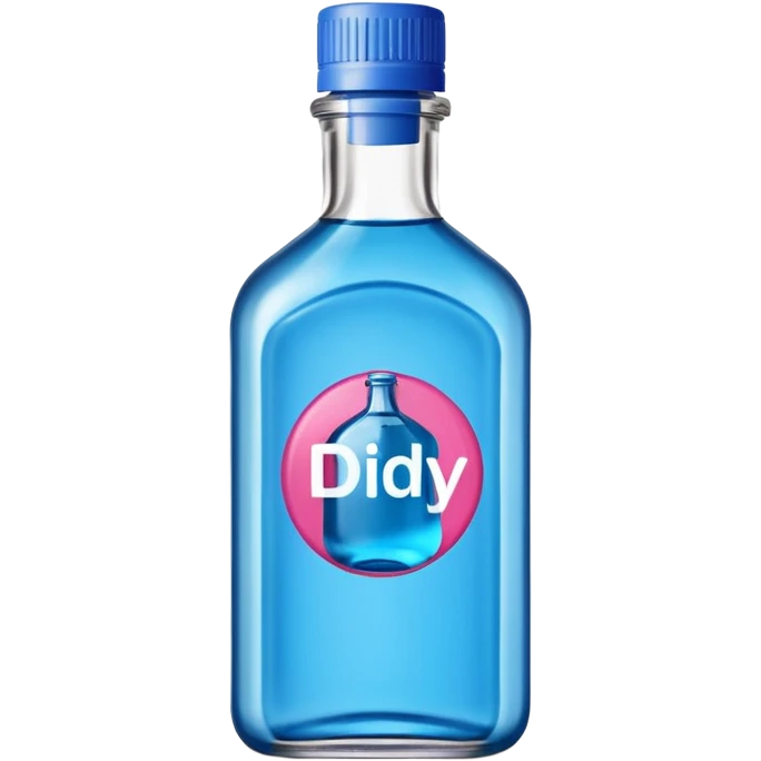 bottle of oil blue top pink outside with logo that says Diddy oil emoji