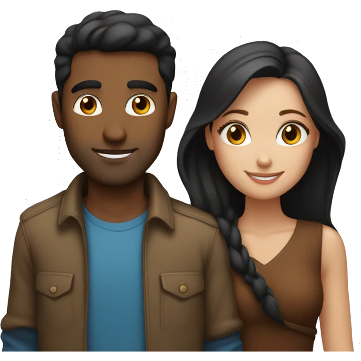 Couple with arms around each other; white woman with blue eyes and brown hair, Indian man with black hair  emoji