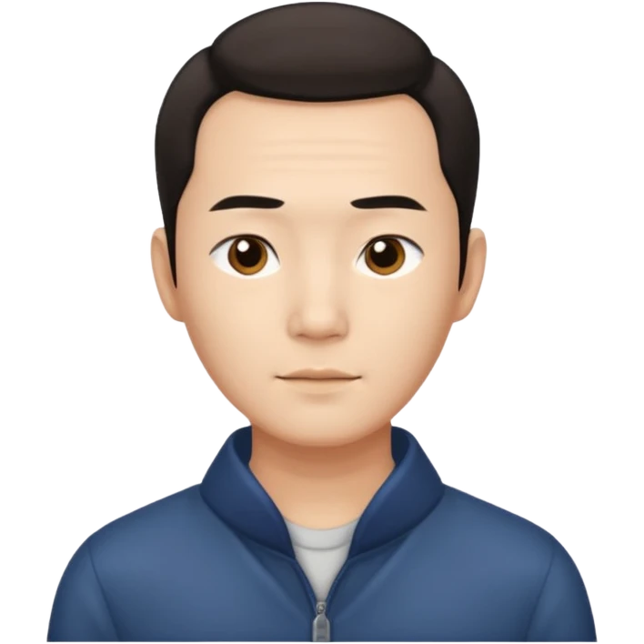 Create an emoji-style image of an Asian man with a middle-part hairstyle and a receding hairline. emoji