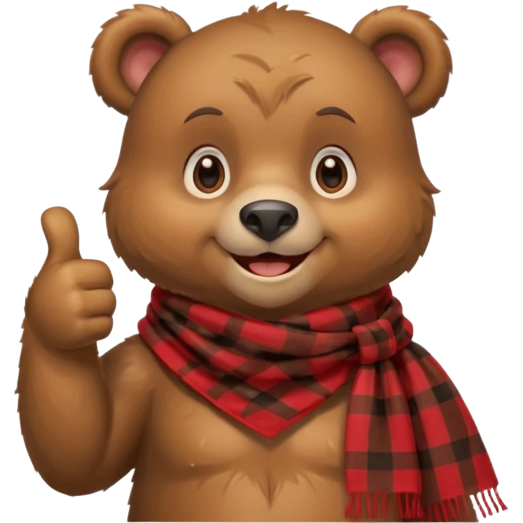 a cute bear smiling and giving thumbs up, wearing red Checkered Triangle scarf emoji
