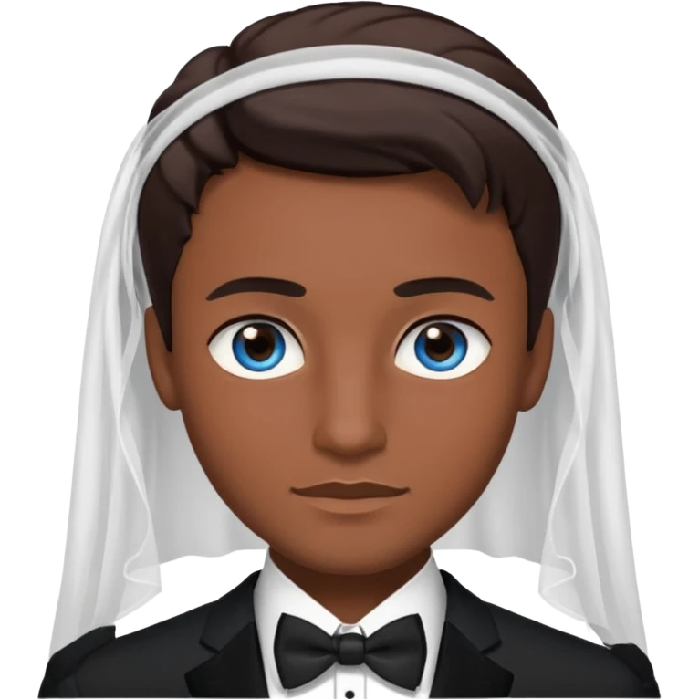 White groom with blue eyes and brown hair. Black bride with brown eyes and black hair emoji